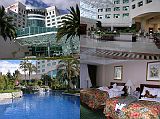 Ecuador Quito 01-05 Quito Marriott Hotel Our tour driver Xavier drove us to the 11-story pyramidal Marriott Hotel in La Mariscal, the tourist area north of Old Quito. The lobby of the Quito Marriott is open and airy. We had a very comfortable room and Peter enjoyed a quick dip in the swimming pool.